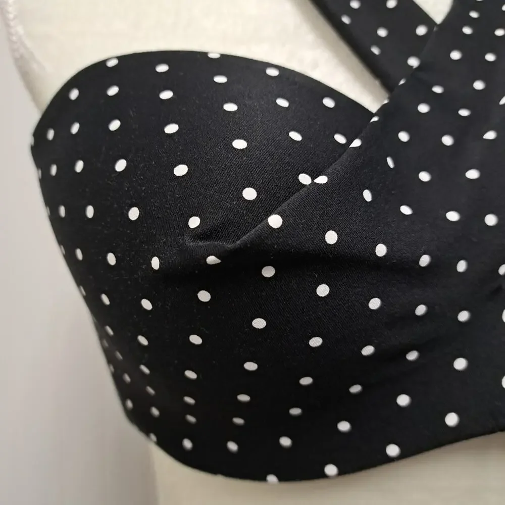 Coco Reef Bikini Swim Top Womens 36/38 C Black White Polka Dot Halter Underwire